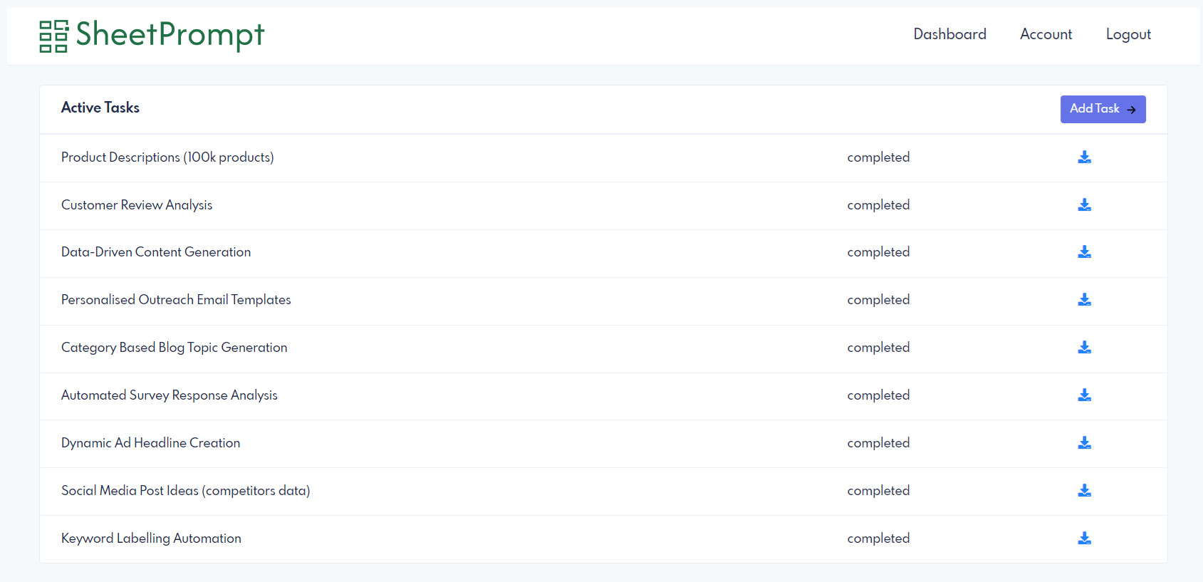 SheetPrompt dashboard preview